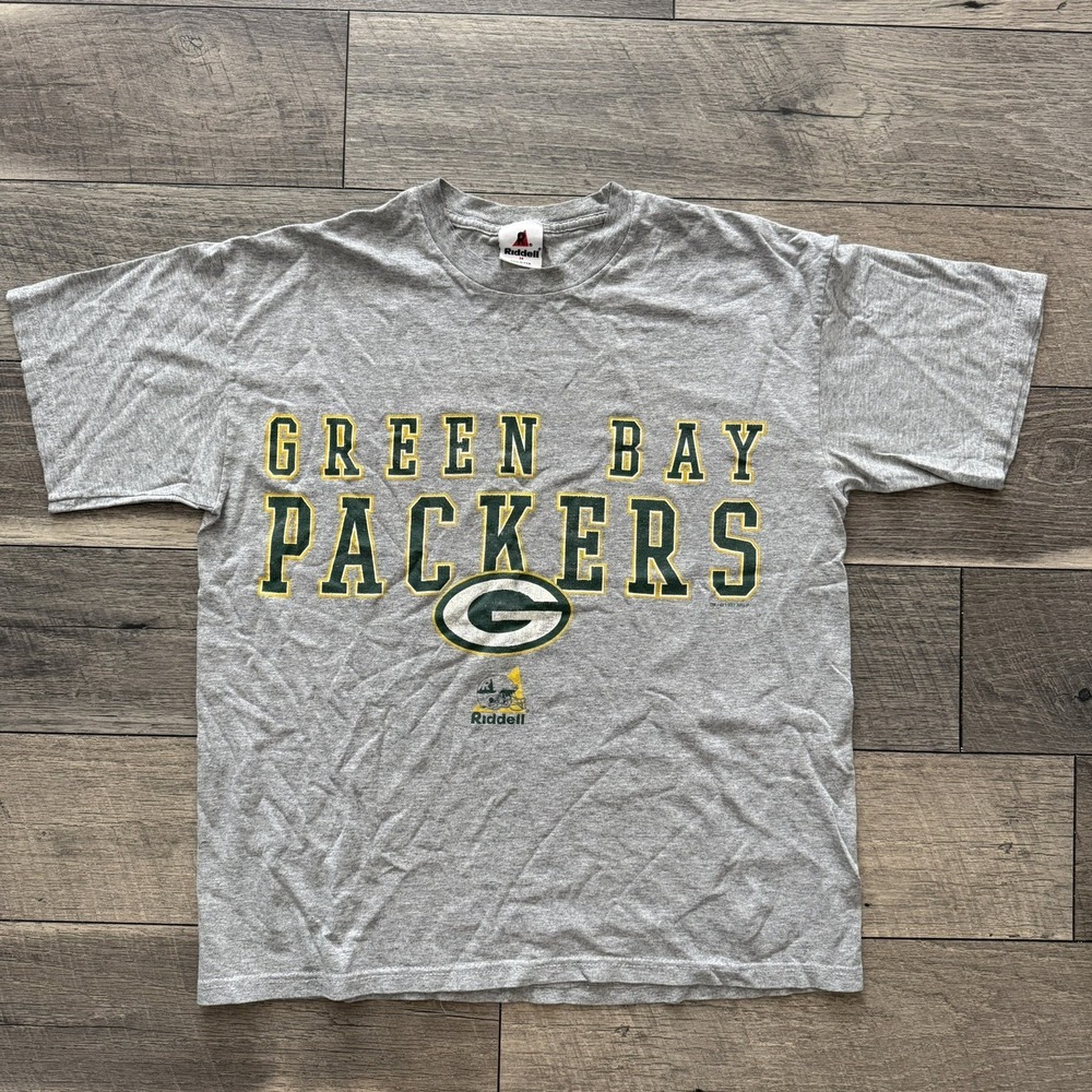 Vintage 1997 Riddell Green Bay Packers NFL‎ Gray Graphic T-Shirt Mens Medium USA